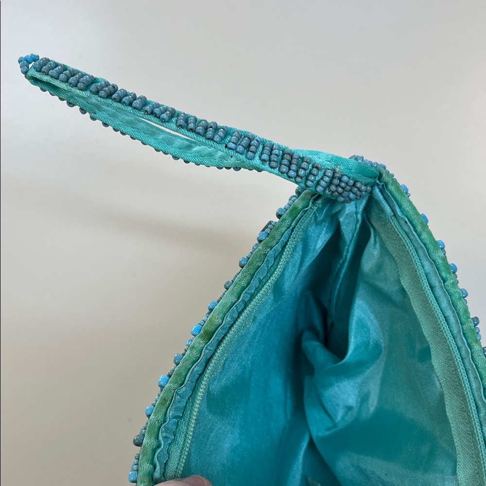 Beaded Clutch in Turquoise Blue and Green with multicolor beads - Picture 7 of 8